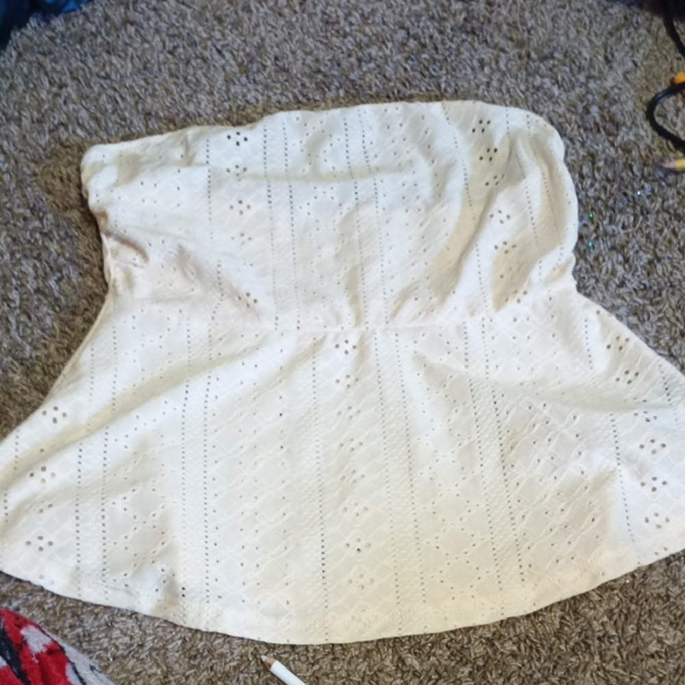 SHEIN Cream Strapless Eyelet Top